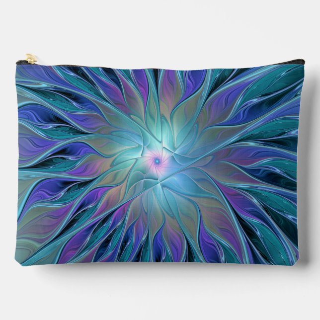 Blue Purple Flower Dream Abstract Fractal Art Accessory Pouch (Front)