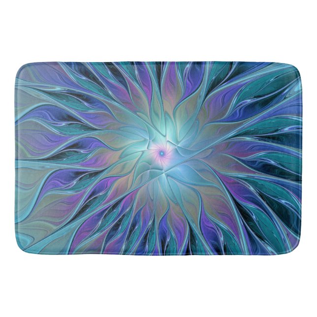 Blue Purple Flower Dream Abstract Fractal Art Bath Mat (Front)