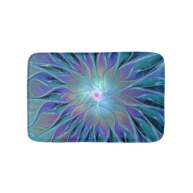 Blue Purple Flower Dream Abstract Fractal Art Bath Mat (Front)