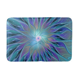 Blue Purple Flower Dream Abstract Fractal Art Bath Mat