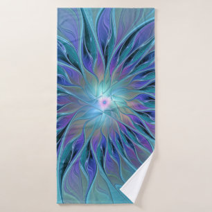 Blue Purple Flower Dream Abstract Fractal Art Bath Towel