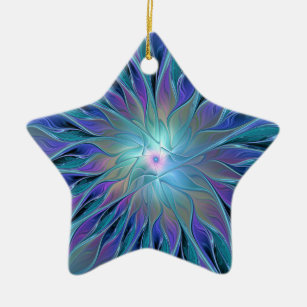 Blue Purple Flower Dream Abstract Fractal Art Ceramic Tree Decoration