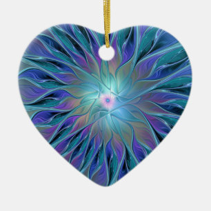 Blue Purple Flower Dream Abstract Fractal Art Ceramic Tree Decoration