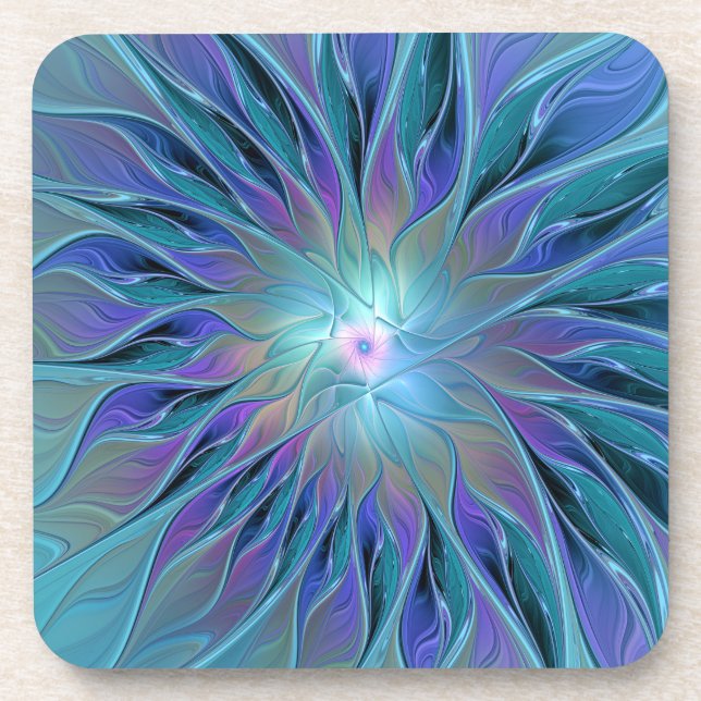 Blue Purple Flower Dream Abstract Fractal Art Coaster (Front)