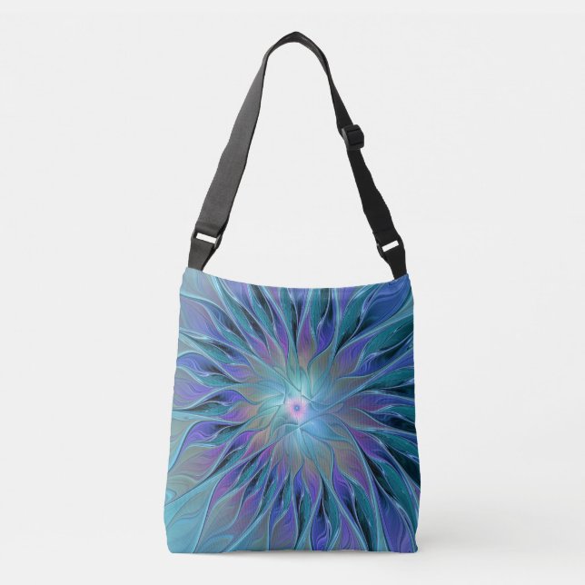 Blue Purple Flower Dream Abstract Fractal Art Crossbody Bag (Front)