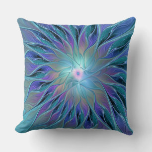 Blue Purple Flower Dream Abstract Fractal Art Cushion