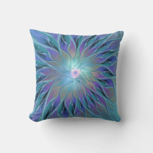 Blue Purple Flower Dream Abstract Fractal Art Cushion