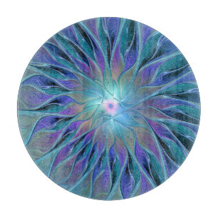 Blue Purple Flower Dream Abstract Fractal Art Cutting Board