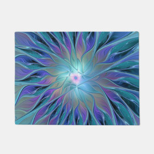 Blue Purple Flower Dream Abstract Fractal Art Doormat