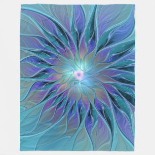 Blue Purple Flower Dream Abstract Fractal Art Fleece Blanket