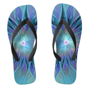 Blue Purple Flower Dream Abstract Fractal Art Jandals
