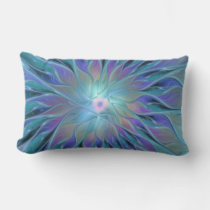 Blue Purple Flower Dream Abstract Fractal Art Lumbar Cushion