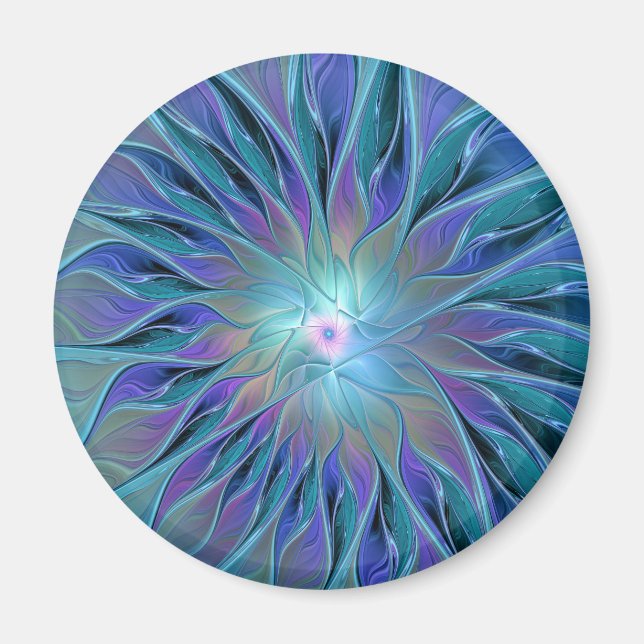 Blue Purple Flower Dream Abstract Fractal Art Magnet (Front)