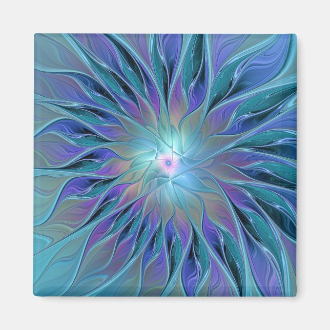 Blue Purple Flower Dream Abstract Fractal Art Magnet (Front)