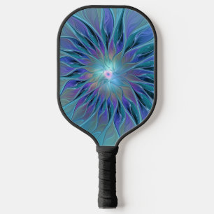 Blue Purple Flower Dream Abstract Fractal Art Pickleball Paddle