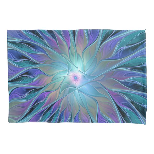 Blue Purple Flower Dream Abstract Fractal Art Pillowcase (Front)
