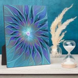 Blue Purple Flower Dream Abstract Fractal Art Plaque