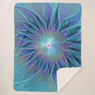 Blue Purple Flower Dream Abstract Fractal Art Sherpa Blanket