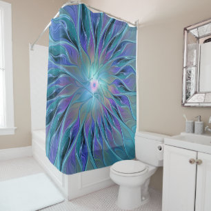 Blue Purple Flower Dream Abstract Fractal Art Shower Curtain