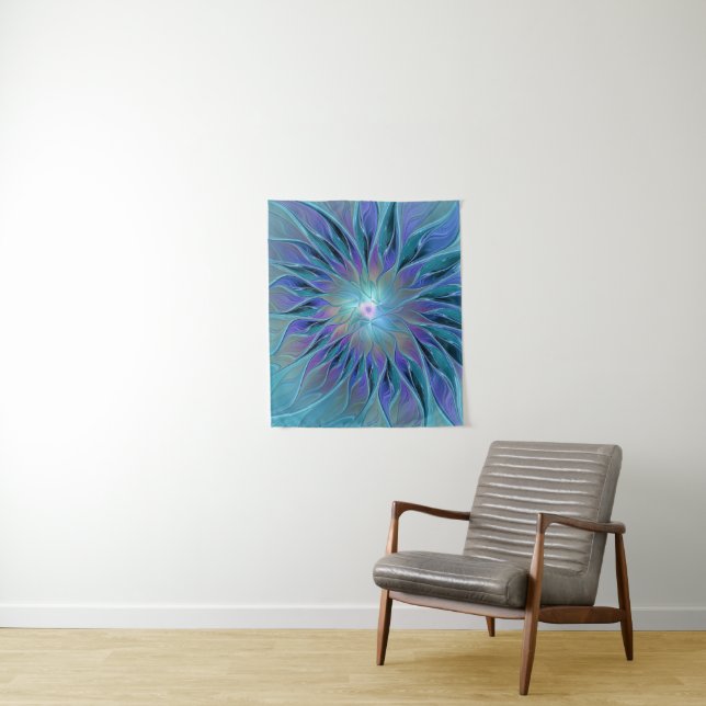 Blue Purple Flower Dream Abstract Fractal Art Tapestry (In Situ)