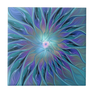 Blue Purple Flower Dream Abstract Fractal Art Tile