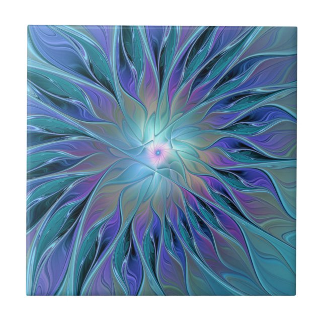 Blue Purple Flower Dream Abstract Fractal Art Tile (Front)