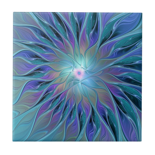 Blue Purple Flower Dream Abstract Fractal Art Tile (Front)