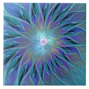 Blue Purple Flower Dream Abstract Fractal Art Tile