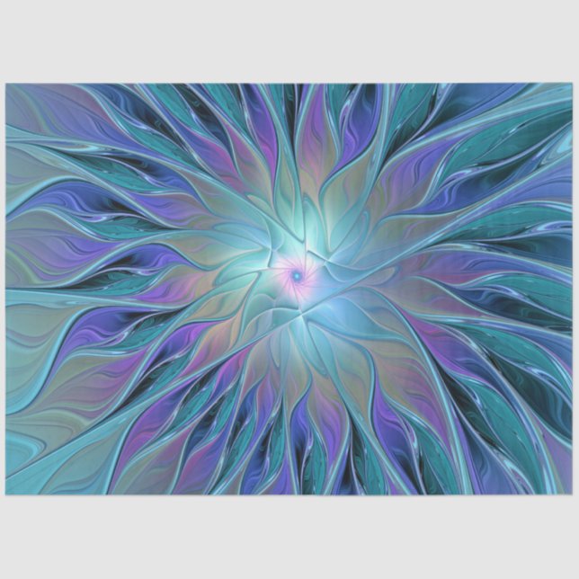 Blue Purple Flower Dream Abstract Fractal Art Tissue Paper (Front)