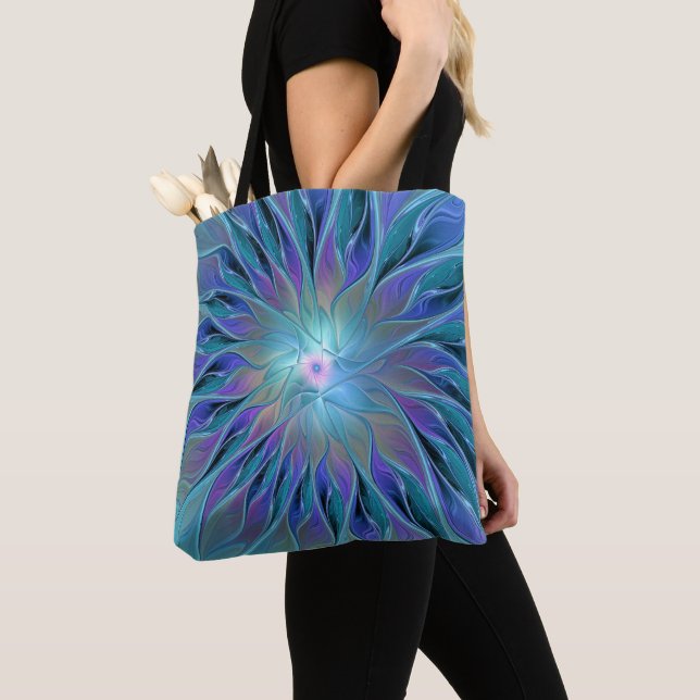 Blue Purple Flower Dream Abstract Fractal Art Tote Bag (Close Up)