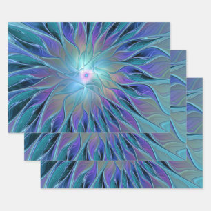 Blue Purple Flower Dream Abstract Fractal Art Wrapping Paper Sheet
