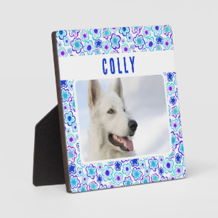 Blue Purple Flower Pattern Pet Dog Photo Keepsake Plaque