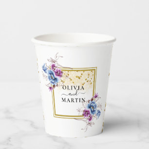 Blue Purple Flowers Framed Wedding Paper Cup