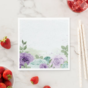 blue purple flowers greenery botanical napkin