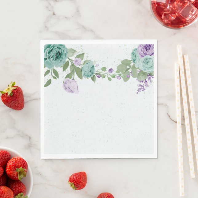 blue purple flowers greenery botanical napkins (Insitu)