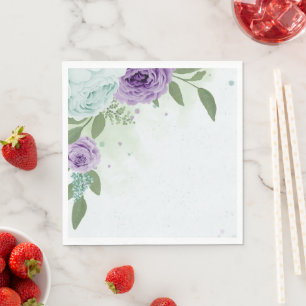 blue purple flowers greenery botanical napkins