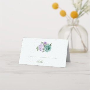 blue purple flowers greenery botanical place card