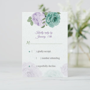 blue purple flowers greenery botanical RSVP card