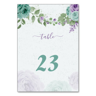 blue purple flowers greenery botanical table number
