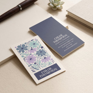 Blue Purple Folk Floral Business Card