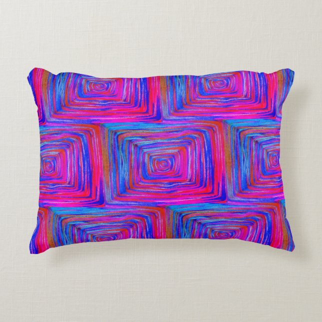 Blue Purple Fuchsia Square Pattern Boho Decorative Cushion (Front)