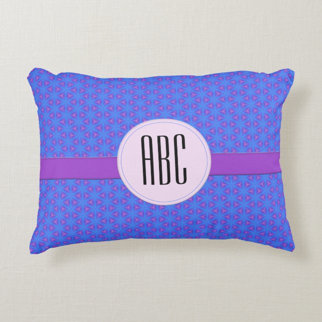 Blue Purple Geometric Personalised Monogram Decorative Cushion (Front)