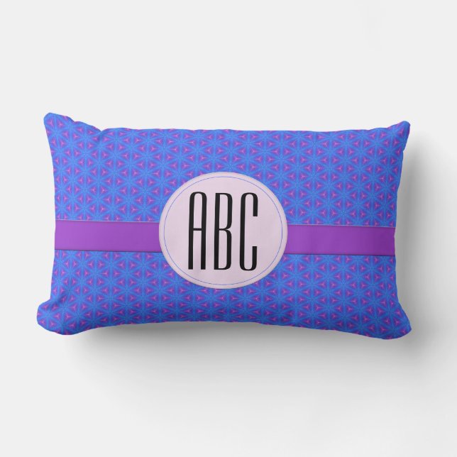 Blue Purple Geometric Personalised Monogram Lumbar Cushion (Front)