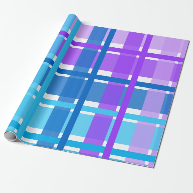 Blue & Purple Gingham Plaid Wrapping Paper (Unrolled)