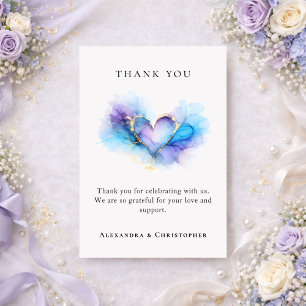Blue Purple Gold Abstract Heart Thank You Card