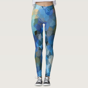 blue purple gold green abstract geometric pattern leggings