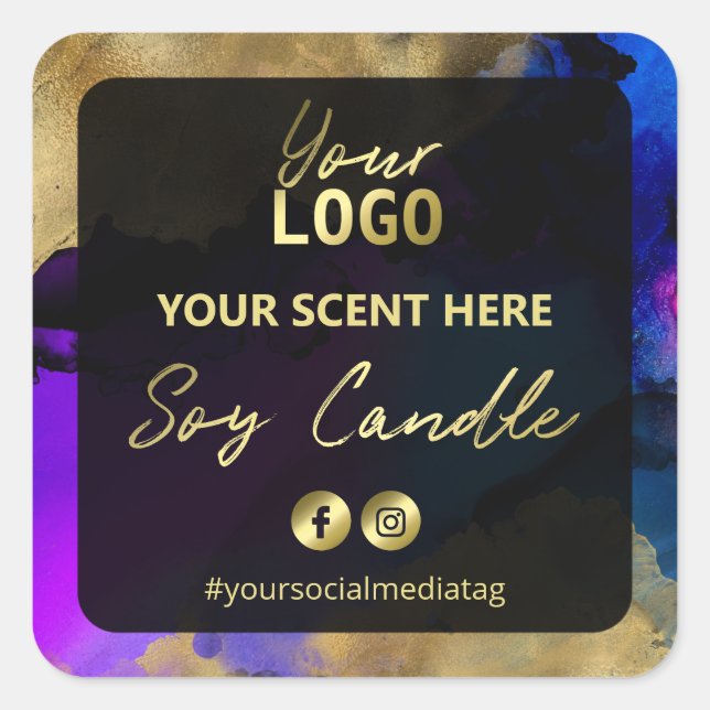 Blue Purple Gold Ink Soy Candle Labels (Front)