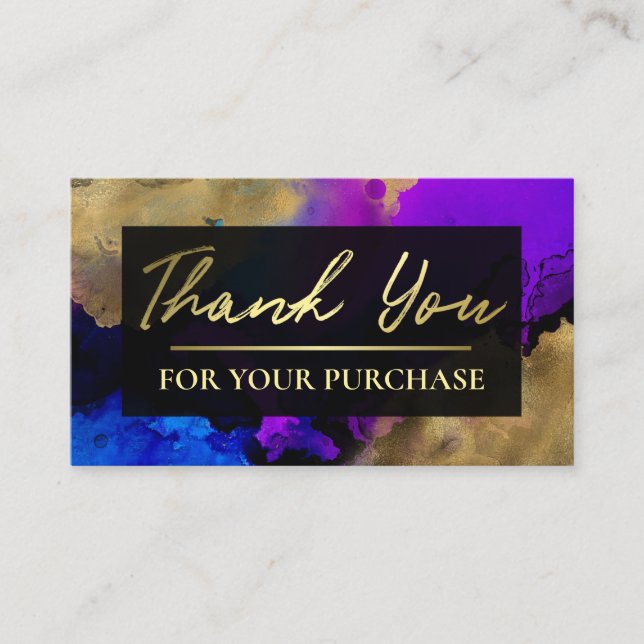 Blue Purple Gold Ink Thank You For Your Purchase Business Card (Front)