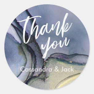 Blue Purple Gold Liquid Abstract Art Casual Hand Classic Round Sticker