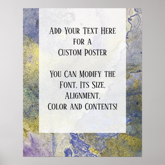 Blue, Purple & Gold Marbled Alcohol Ink DIY Poster (Front)